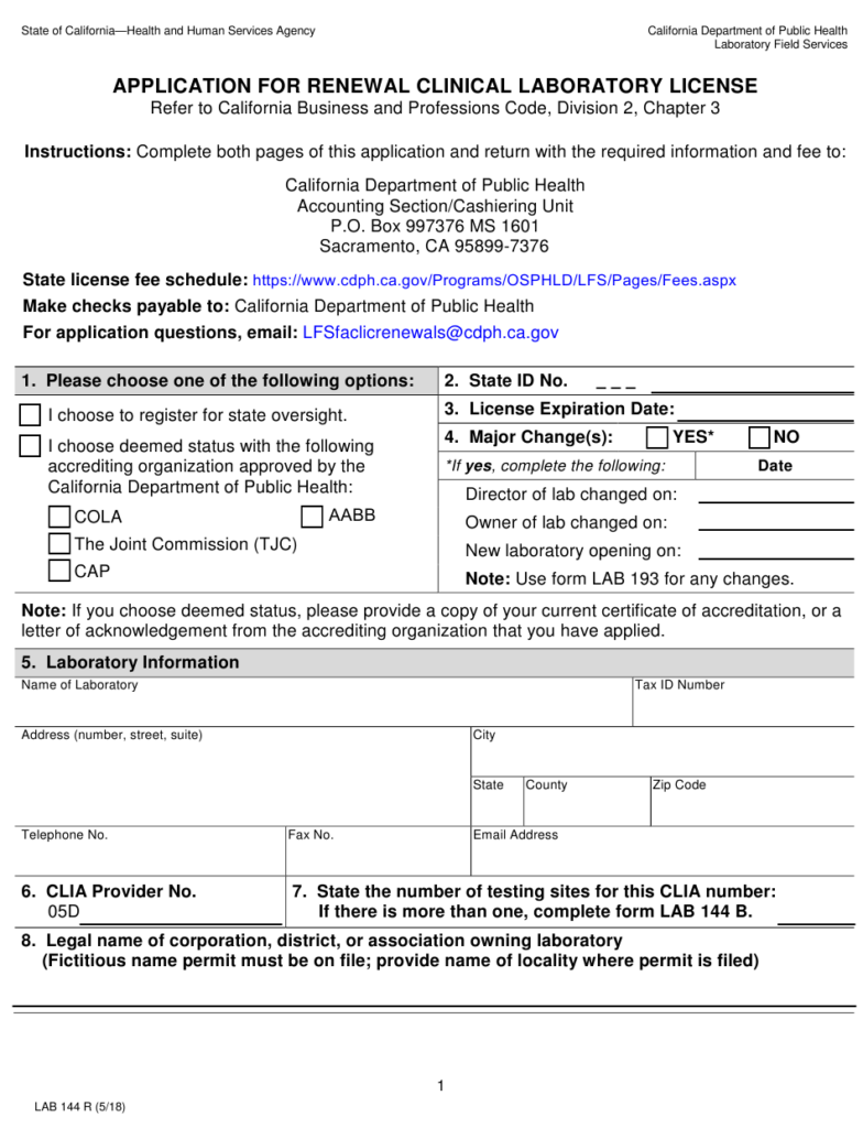 Form LAB144 R Download Fillable PDF Or Fill Online Application For 