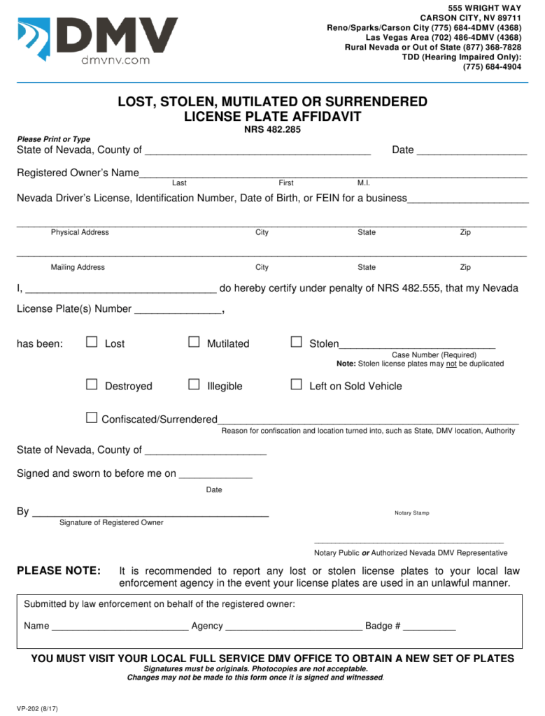 Form VP 202 Download Fillable PDF Or Fill Online Lost Stolen 