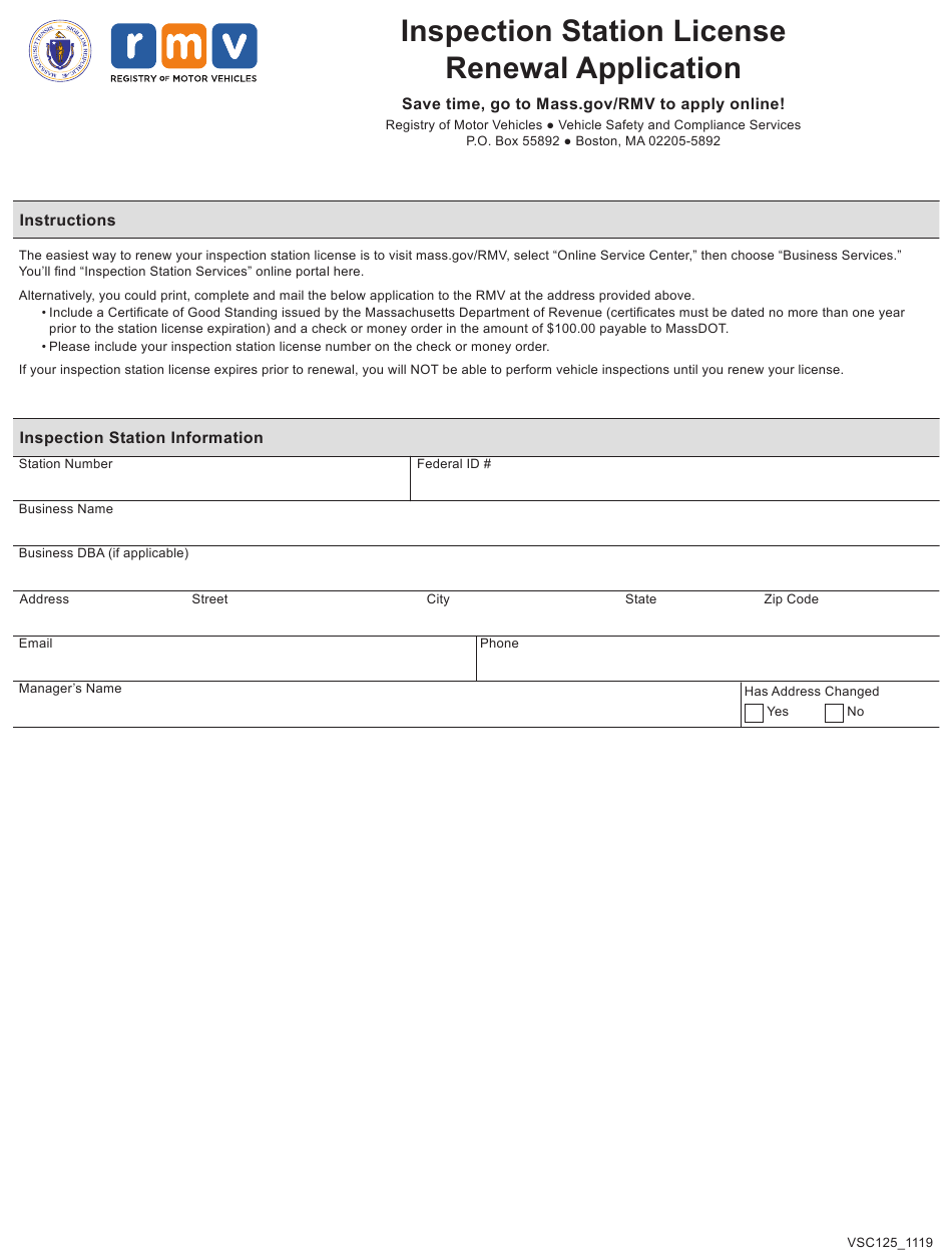 Form VSC125 Download Fillable PDF Or Fill Online Inspection Station 