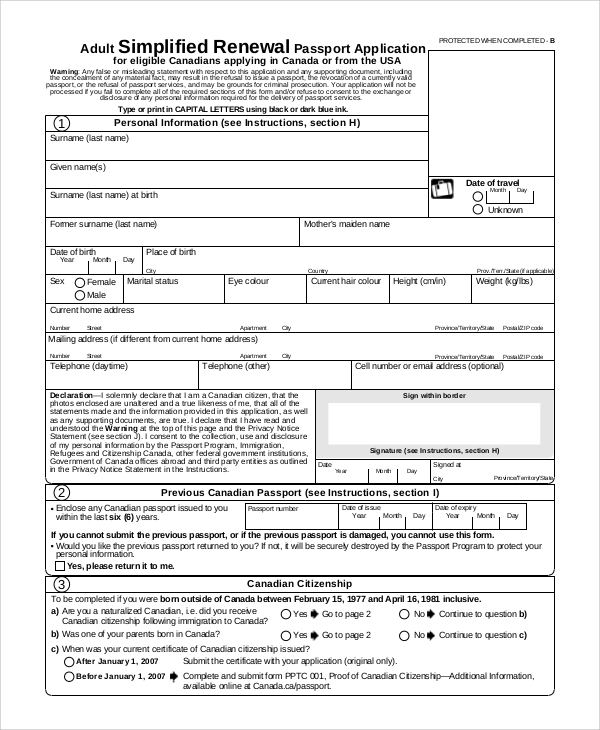 FREE 7 Sample Passport Renewal Forms In PDF