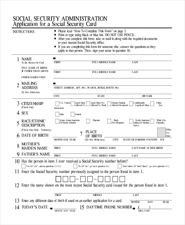 FREE 8 Sample Social Security Application Forms In PDF