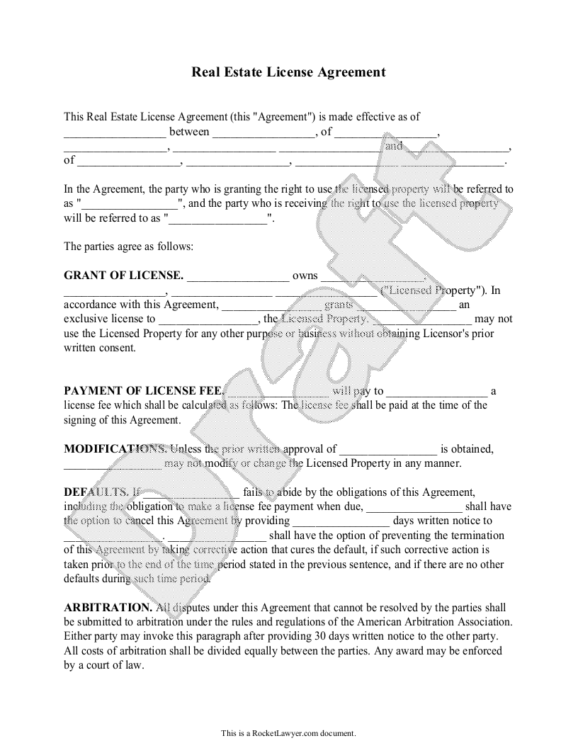 Free Real Estate License Agreement Free To Print Save Download