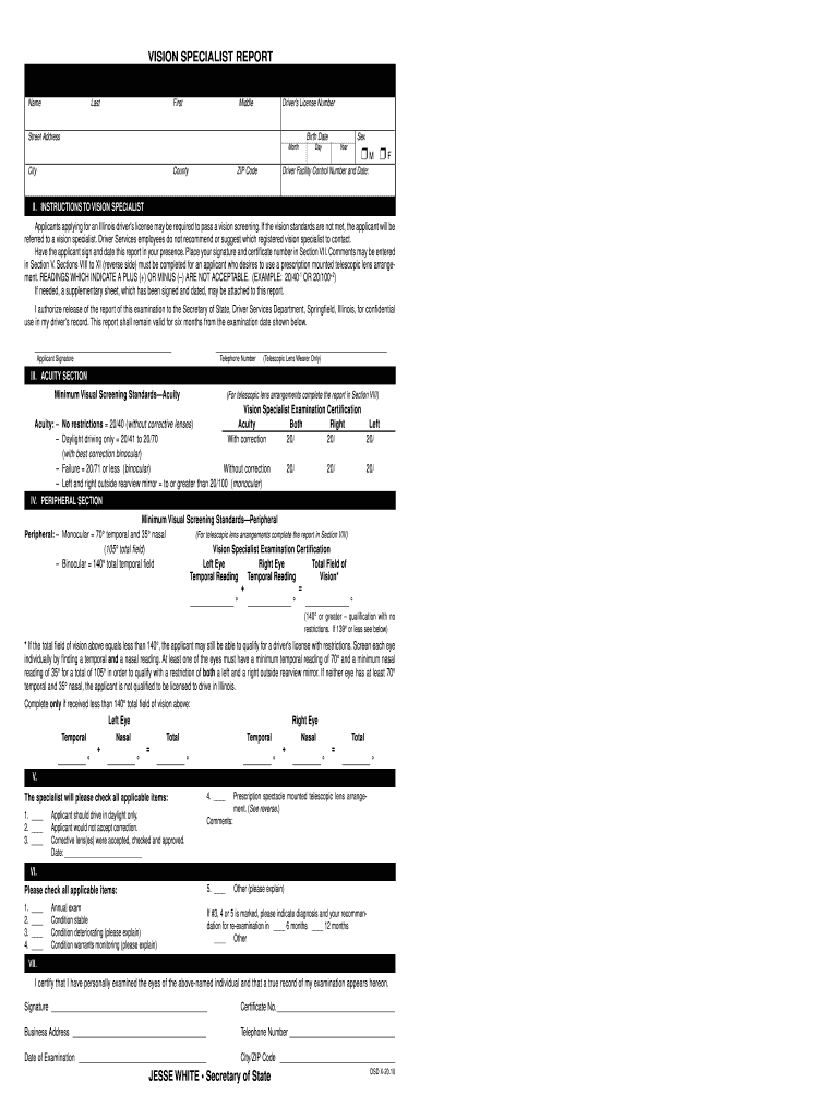 Illinois Driver s License Vision Form Fill Out Sign Online DocHub