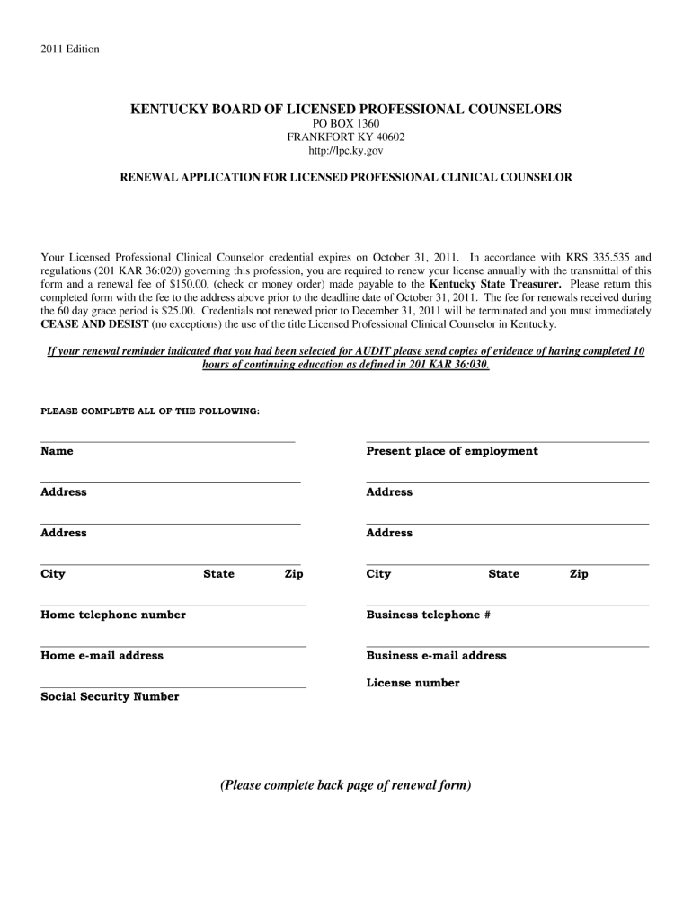 Ky Lpcc License Verification Fill Online Printable Fillable Blank 