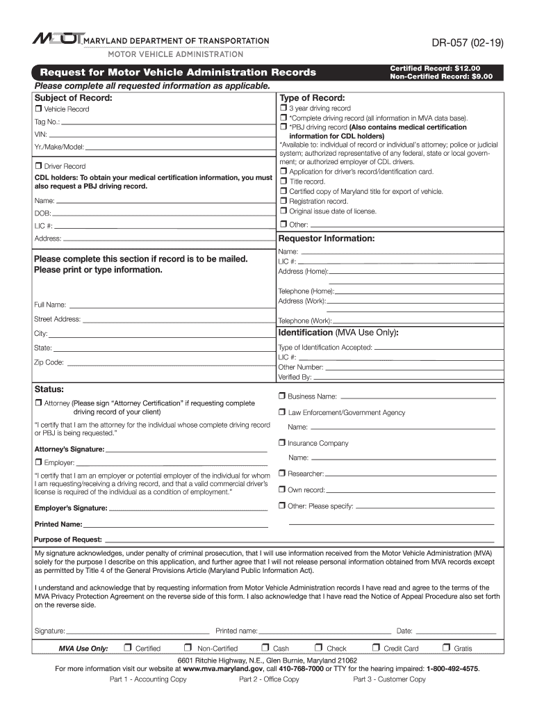 MD MVA DR 057 2019 2022 Fill And Sign Printable Template Online US 