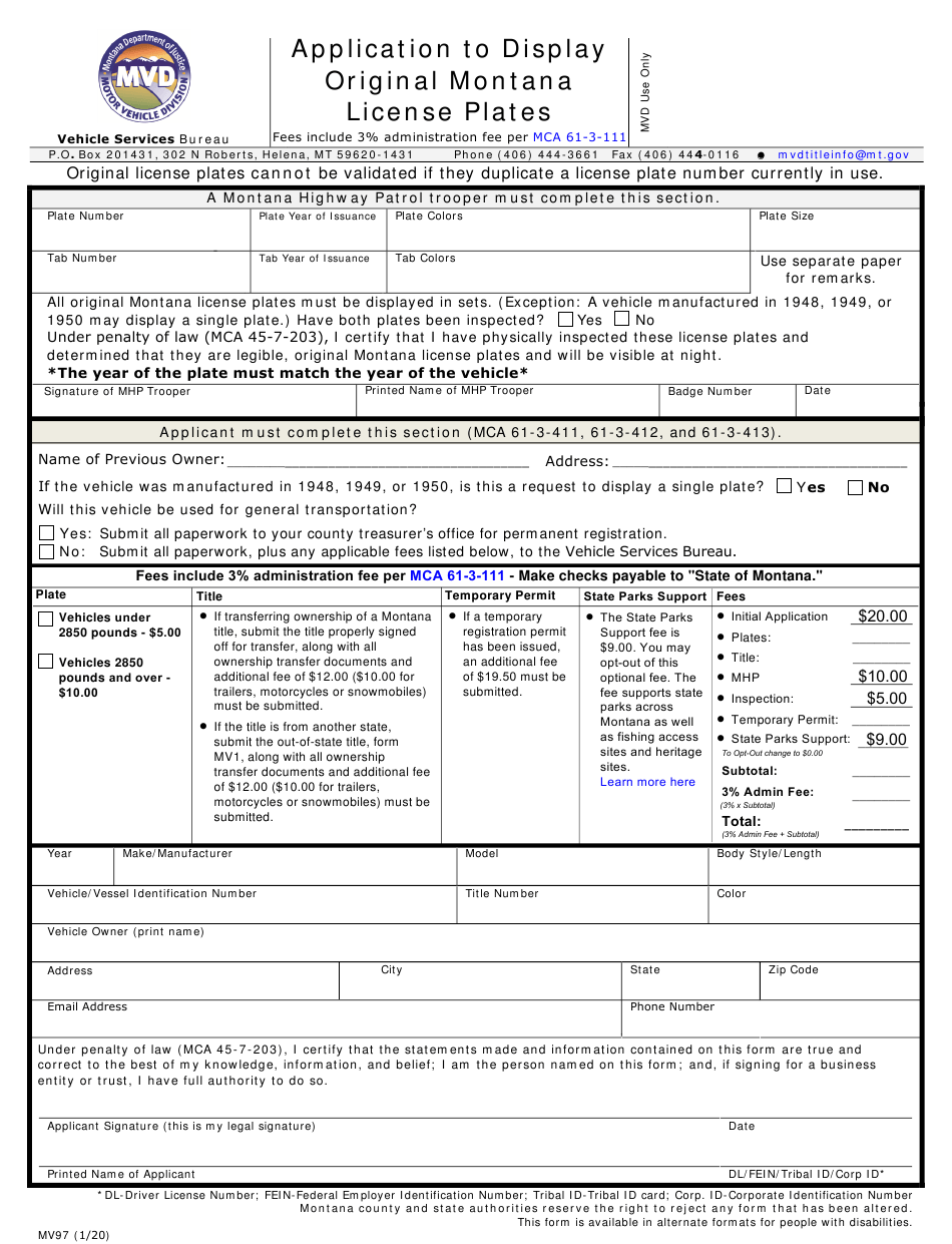 Montana Vehicle Registration Renewal VEHICLE UOI