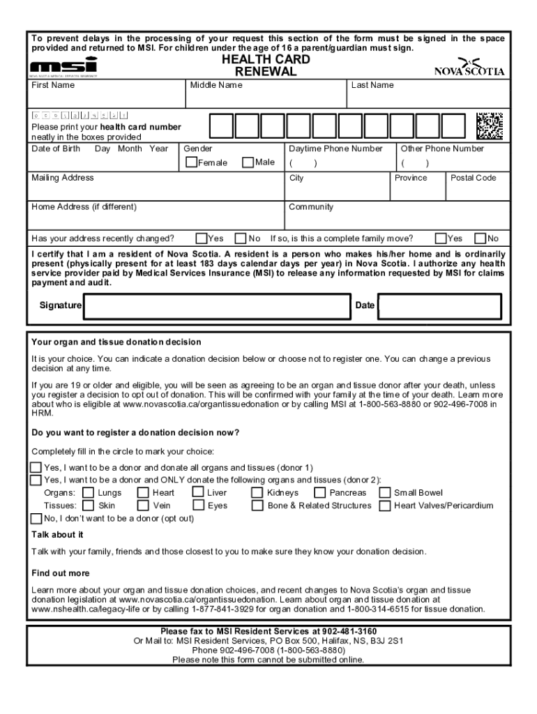 Nova Scotia Health Card Renewal 2020 2022 Fill And Sign Printable 