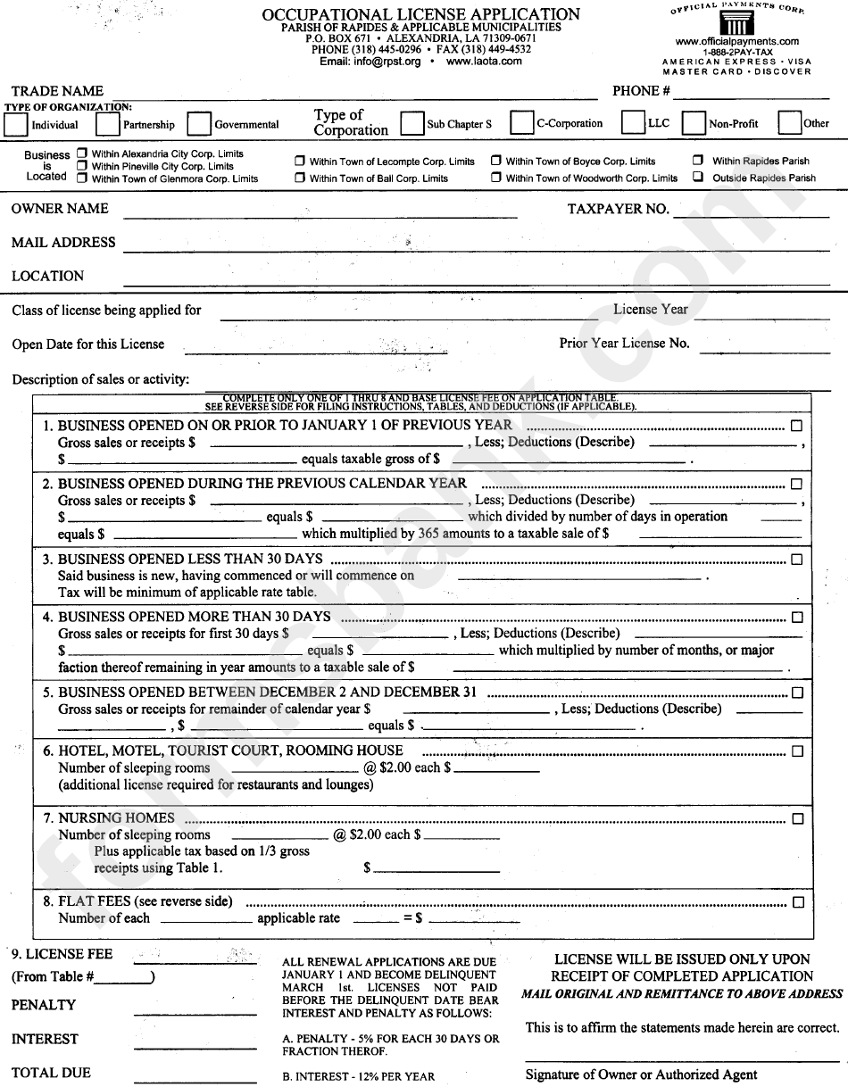 Occupational License Application Form Louisiana Printable Pdf Download