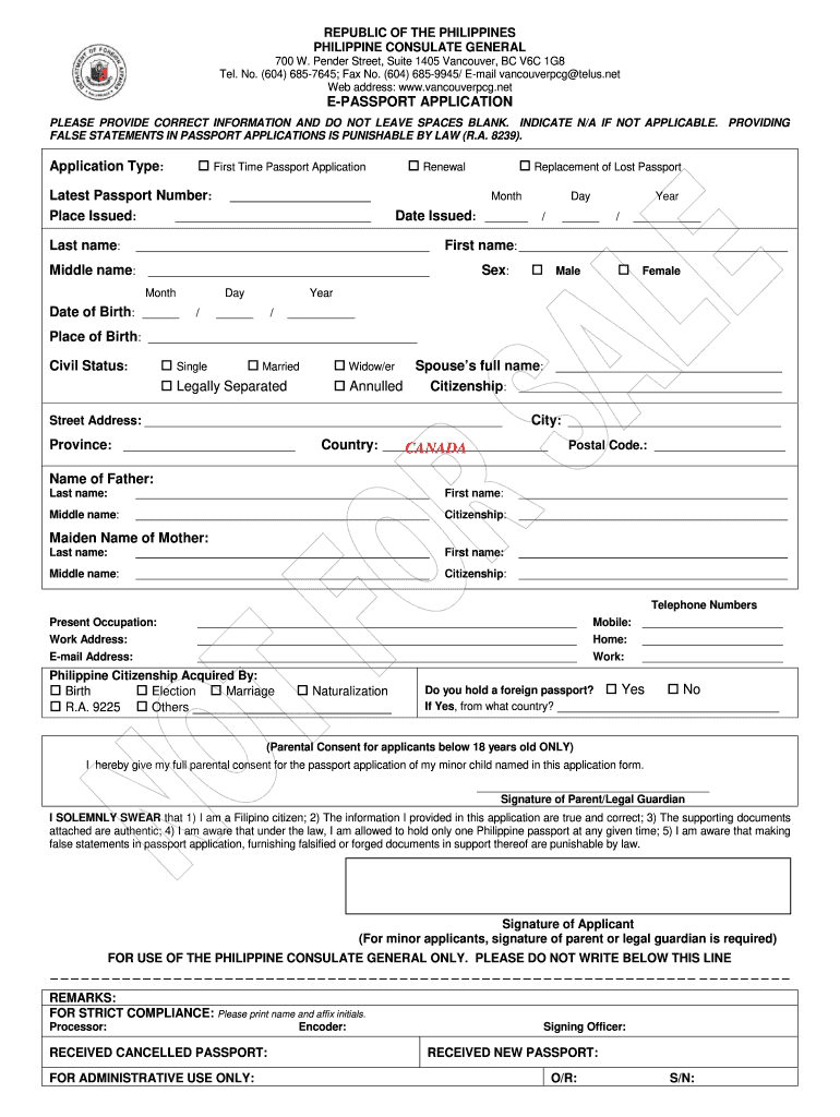 Passport Application Form Vancouver Fill Out Sign Online DocHub