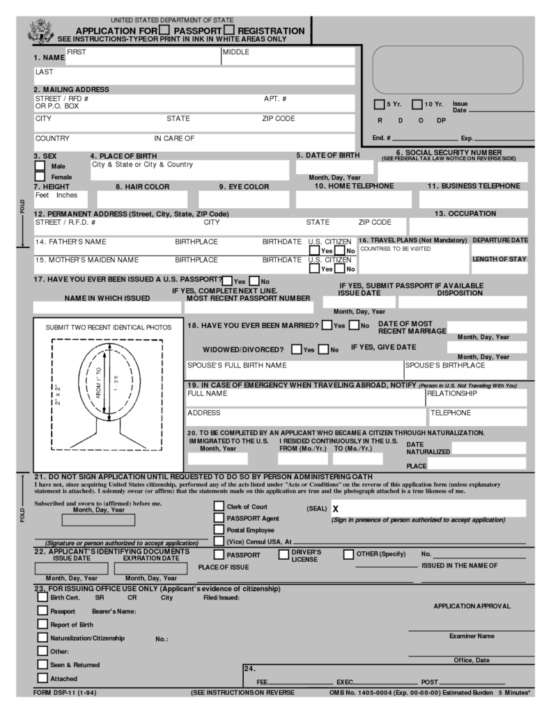 Passport Application Passport Application Passport Application Form 