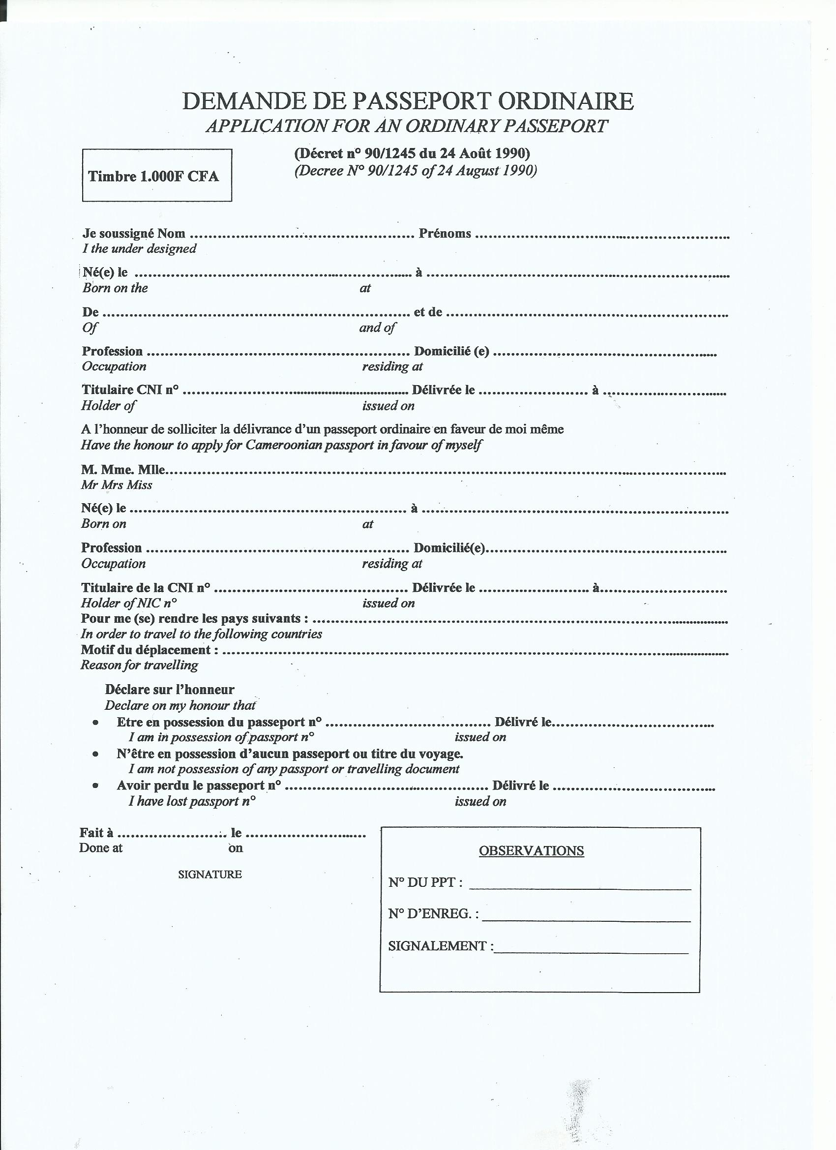 Passport Cameroon Embassy Riyadh