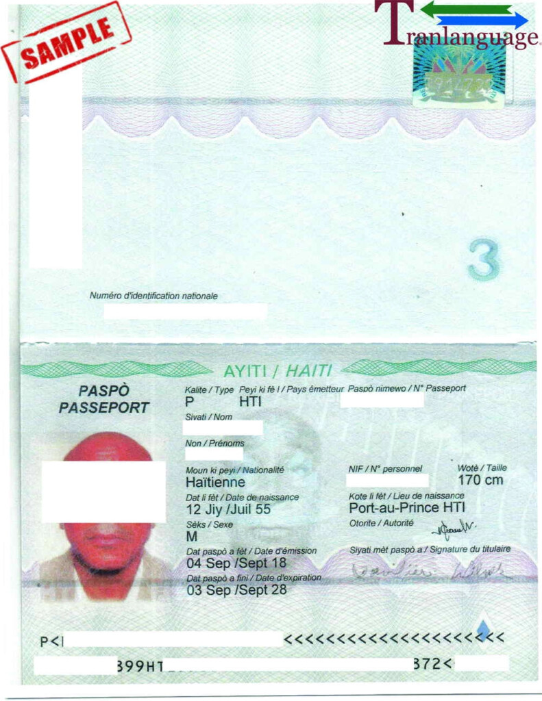 Passport Haiti Tranlanguage Certified Translations