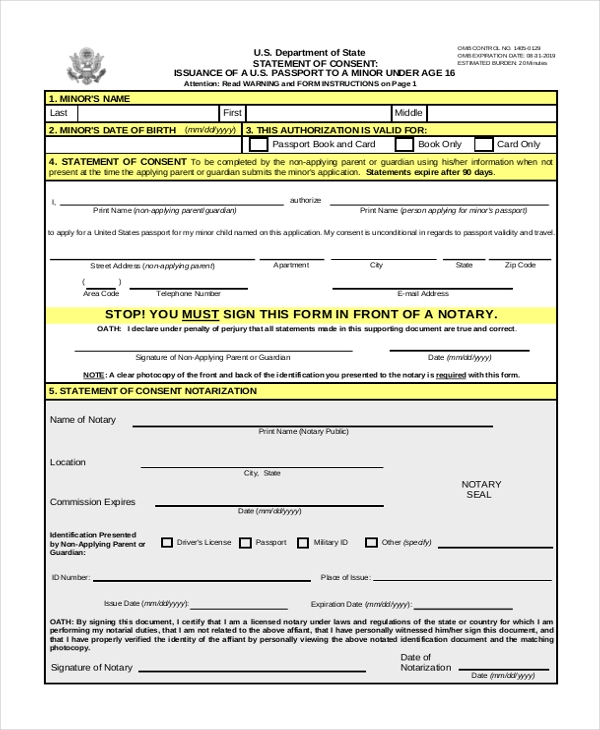 Passport Renewal Form For Minors PrintableForm Printable Form 2021