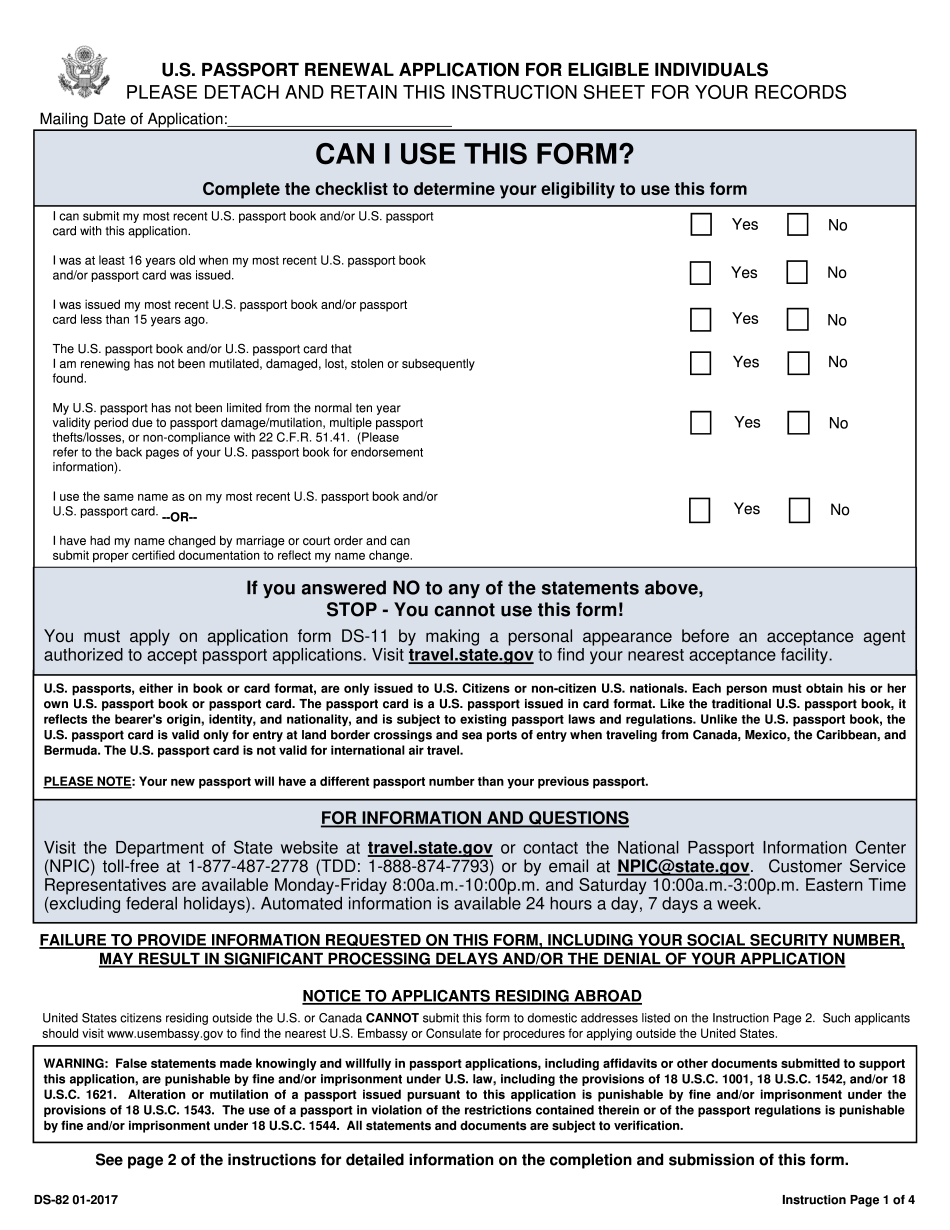 Passport Renewal Printable Fillable US Passport Renewal Application