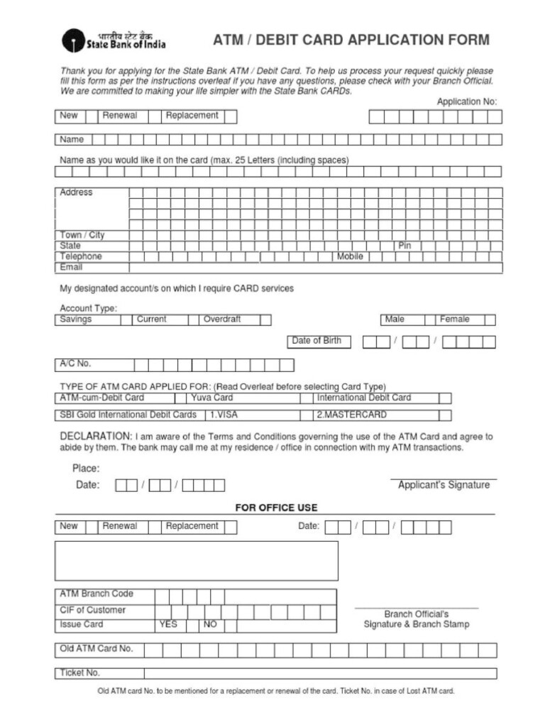  PDF SBI ATM Card Application Form PDF Download InstaPDF