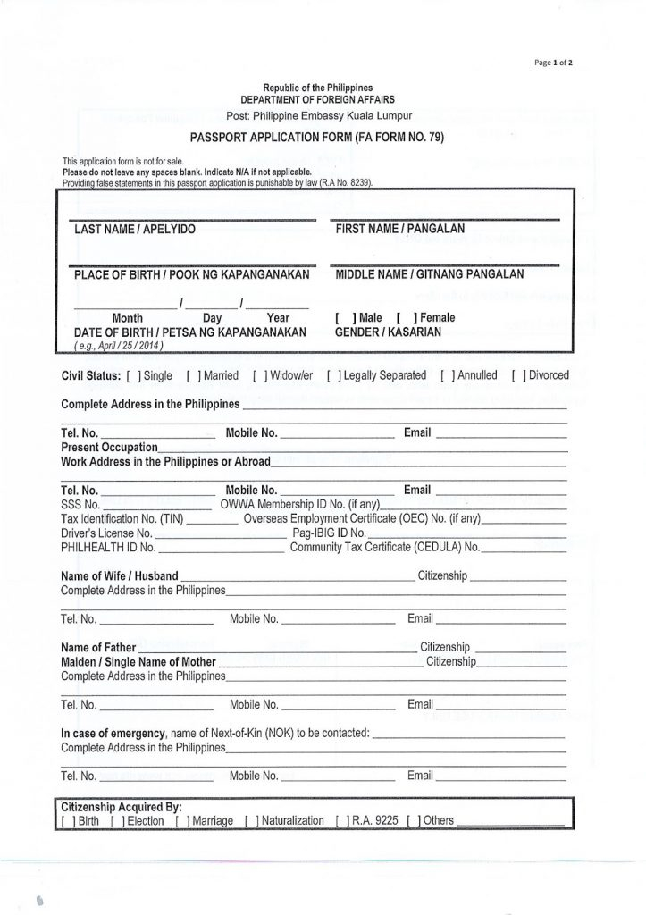 Philippine Passport Renewal Application Form Download 2015 Printable 