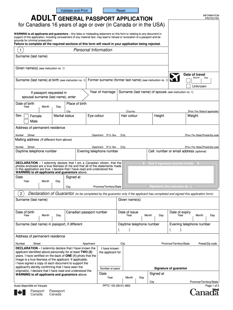 Pptc 153 Adult General Passport Application Form Fill Out And Sign