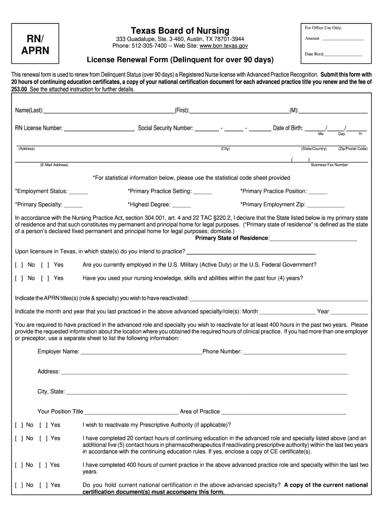 Registered Nurse License Renewal In Texas Fill Out And Sign Printable 