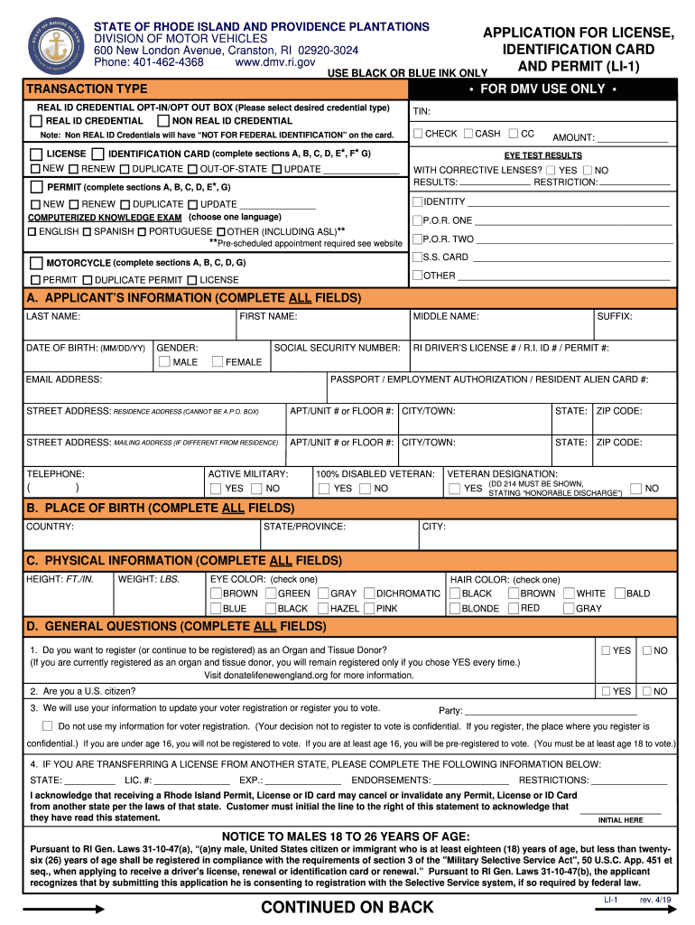 RI DMV LI 1 2019 2022 Fill And Sign Printable Template Online US 