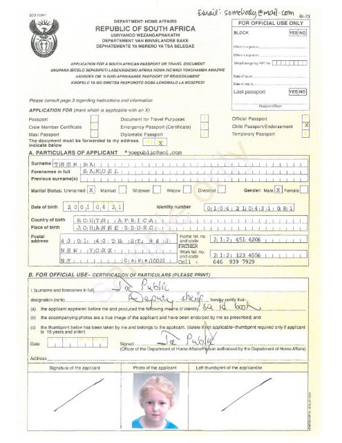 Sample BI 73 Passport Application Form For Minors South Africa