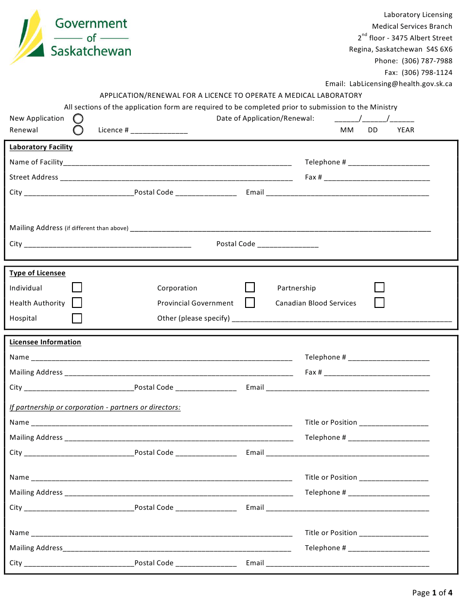 Saskatchewan Canada Application Renewal For A Licence To Operate A 