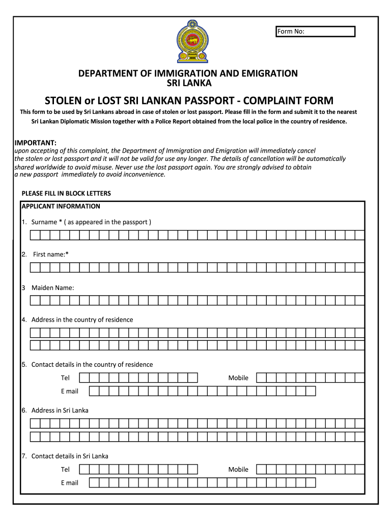 Sri Lankan Passport Renewal Application Form PDF Fill Out And Sign 