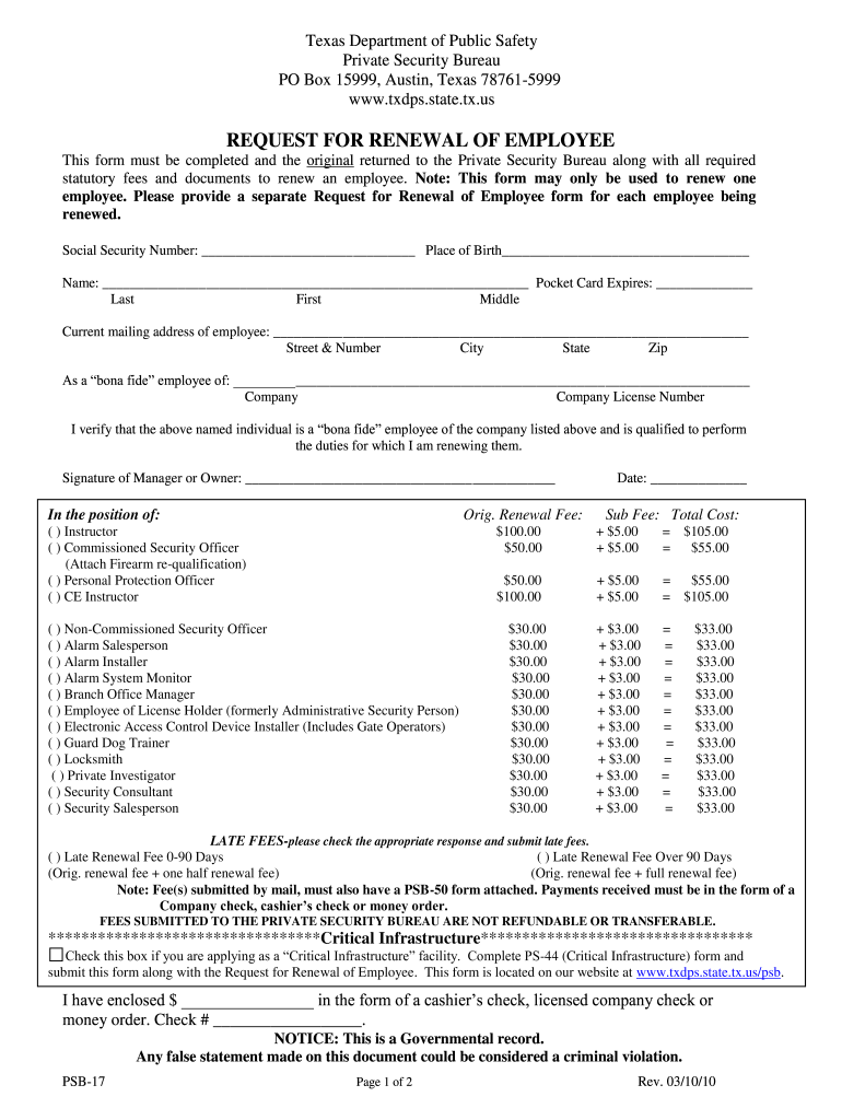 Texas Security License Renewal Fill Online Printable Fillable