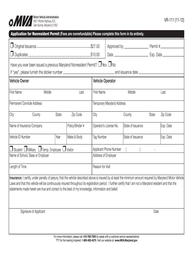 Vr 111 Mva Form Fill Online Printable Fillable Blank PDFfiller