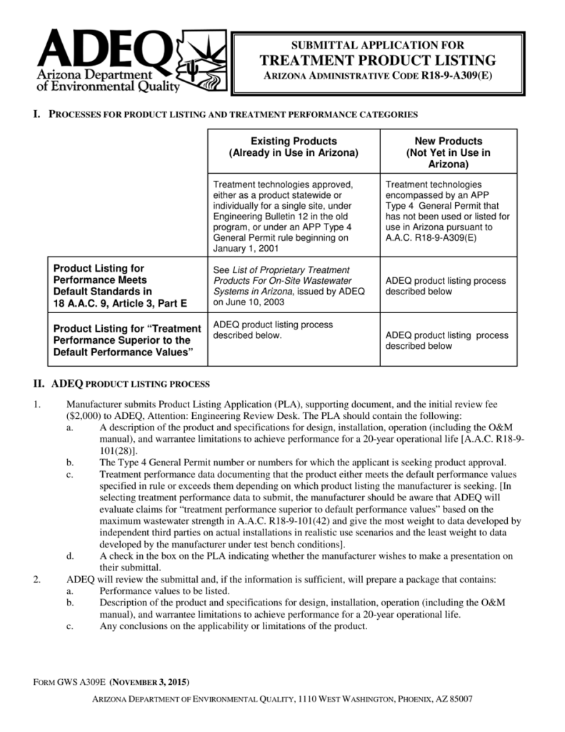 ADEQ Form GWSA309E Download Printable PDF Or Fill Online Submittal 