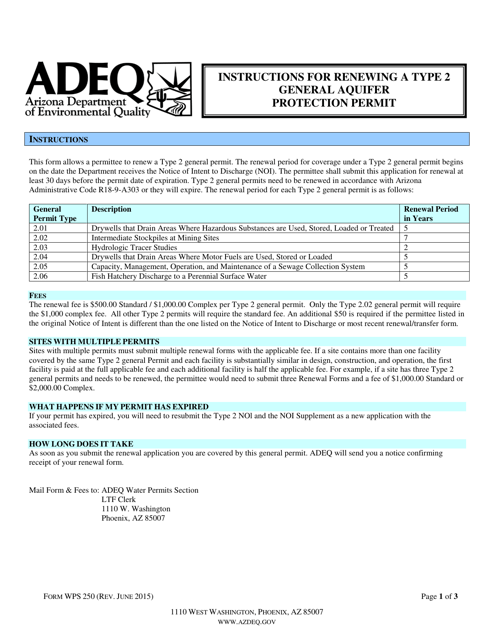 ADEQ Form WPS250 Download Fillable PDF Or Fill Online Renewal Form For