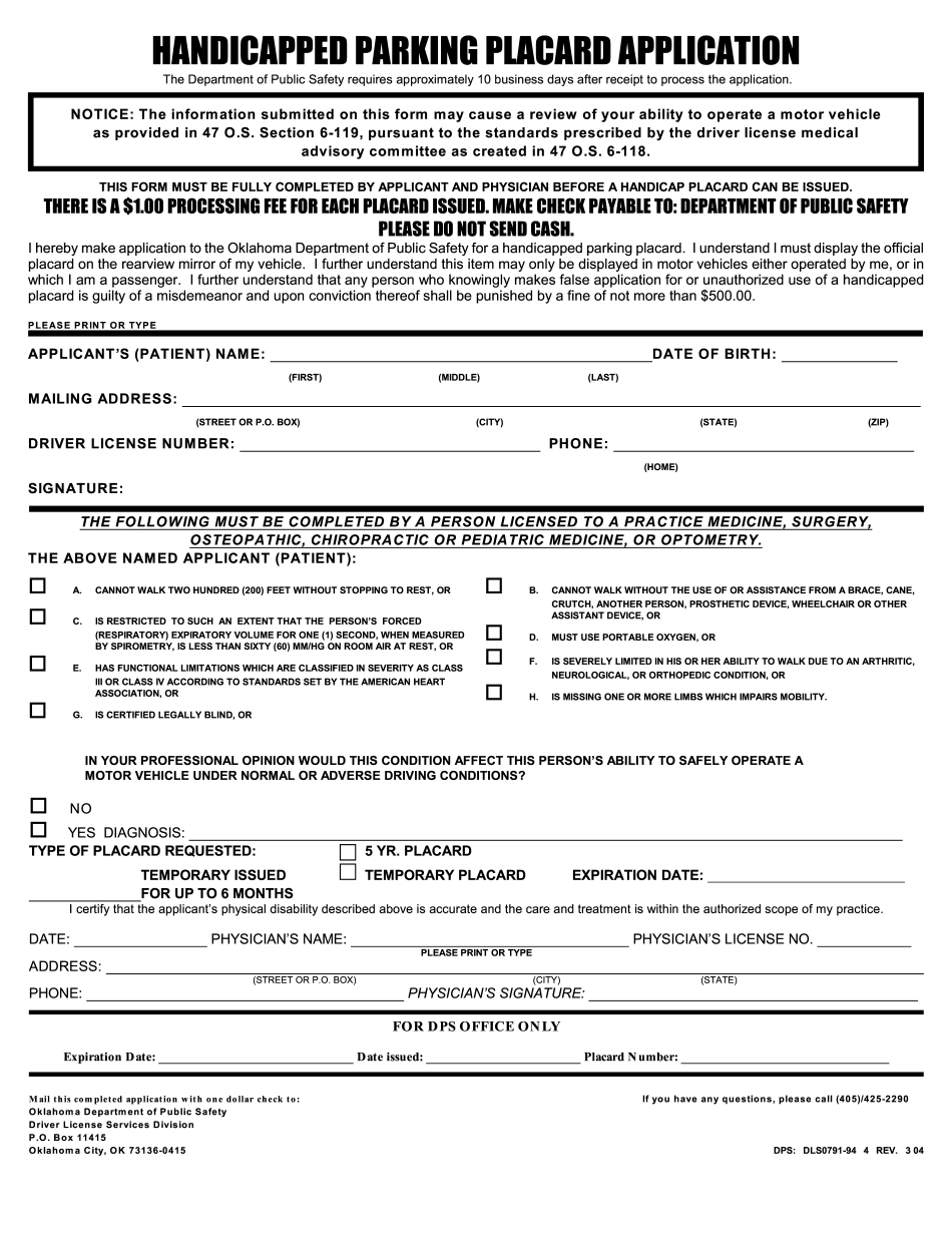 Edit Document Oklahoma Handicapped Parking Placard Form And Cope With 