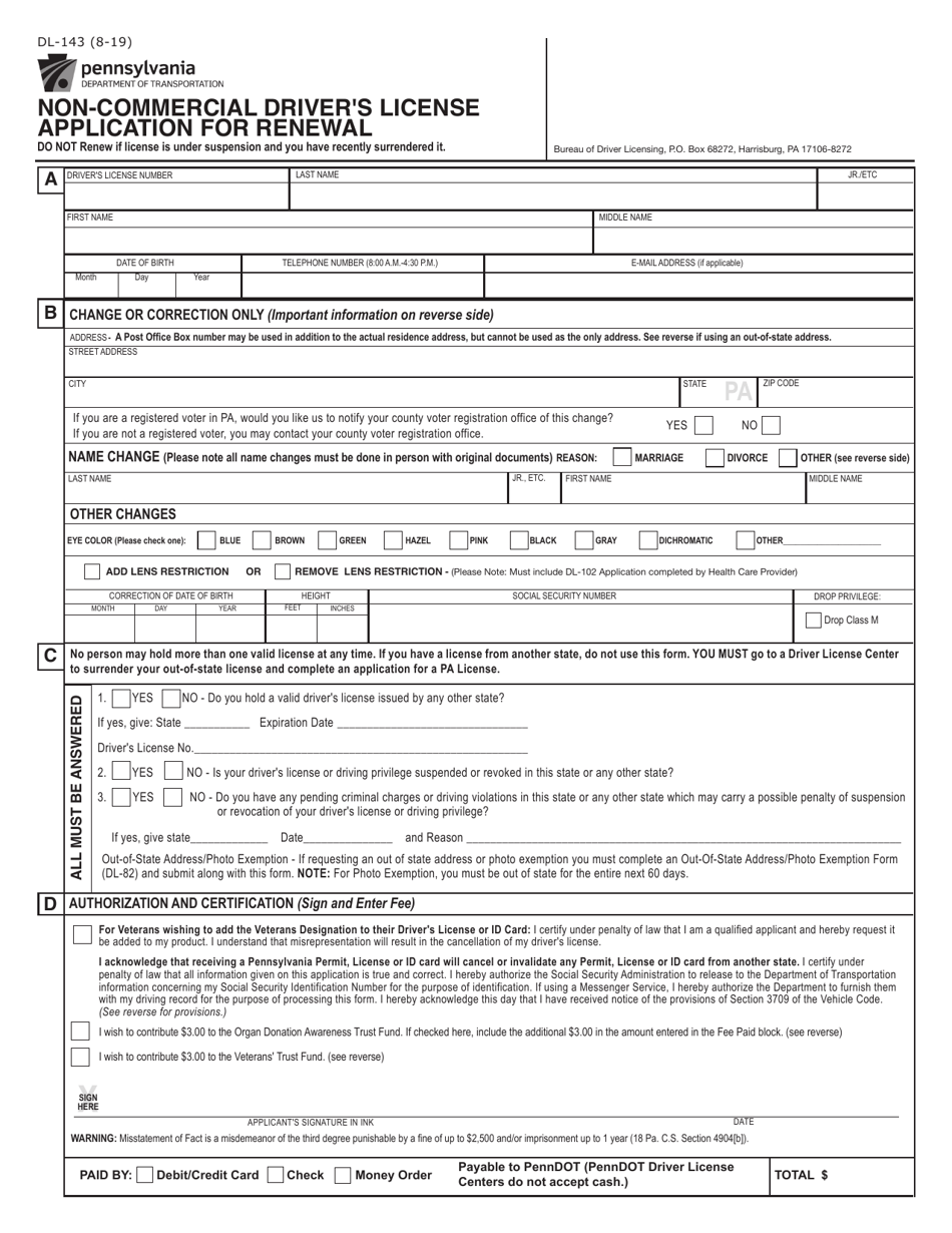 Form DL 143 Download Fillable PDF Or Fill Online Non commercial Driver