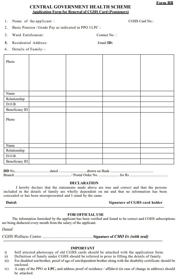 Renewal Of CGHS Card For Employees And Pensioners Central Government 