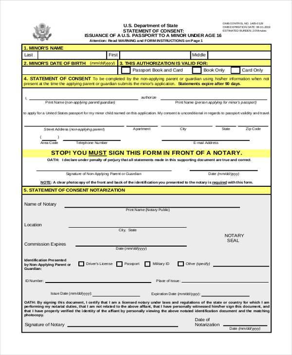 Us Passport Application Form For Minor Printable Form 2022